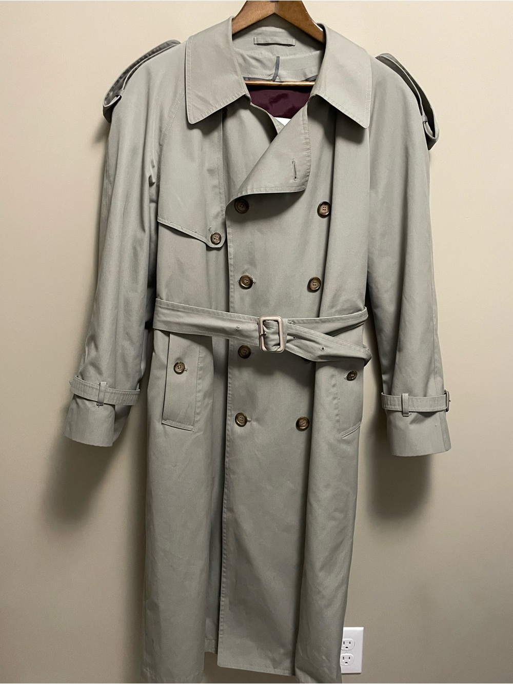 London Fog Men's Double-Breasted Light Grey Trench Zip Liner Size 38 S/C